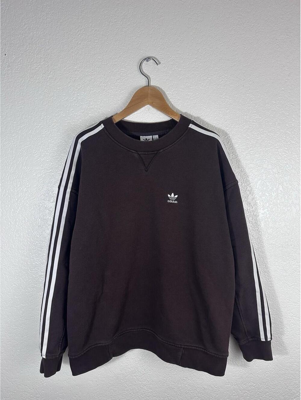 Adidas Originals Crewneck Sweatshirt Brown 3 Stripe Trefoil Logo Pullover